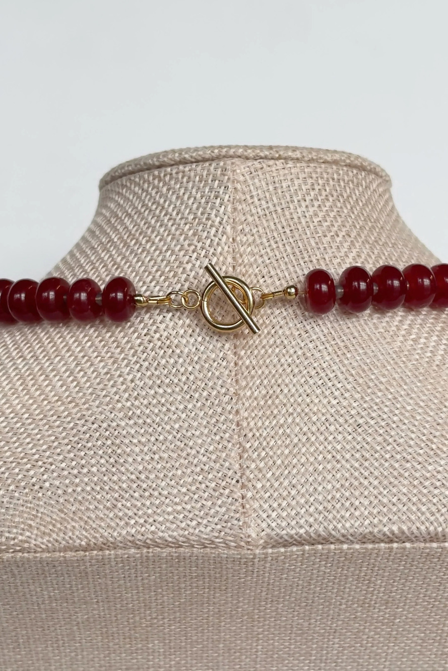 Carmina – Red Jade Necklace with Removable Flower Pendant 22in - Picture 7 of 8